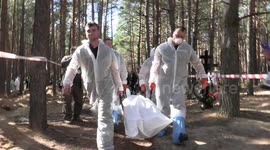 Bodies exhumed from mass burial site in Izyum, Ukraine