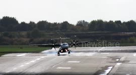 Scary! Pilot aborts landing at Birmingham Airport during strong winds from the tail end of Hurricane Fiona