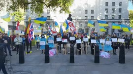 Ukrainian demonstration shouting Russia is a terrorists, London, UK