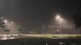 Power line explodes during Hurricane Ian