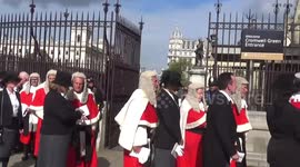 UK's Secretary of State for Justice and Lord Chief Justice lead procession of judges as legal year ceremony takes places