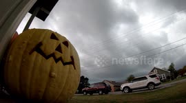Jack O'lantern Looks Over Stormy Skies During Tornado Warning In Paducah, Kentucky