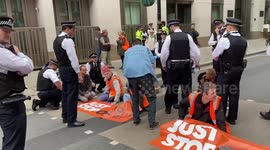 Just Stop Oil activists once again glue themselves to the roads in Westminster, demanding an end to fossil fuels. Video shows the activists blocking Millbank.