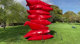 Frieze Sculpture 2022 in The Regent's Park, London. Sculptures of artists: Shaikha Al Mazrou, N.S. Harsha. The free public art exhibition.