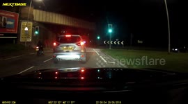 Dashcam footage captures moment Ford stops on green light then goes away on red light in Stockport