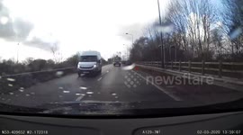 Dashcam footage captures moment a Van almost collides with truck on M60 in Stockport