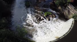 4K DJI drone waterfall footage from Reddish Vale Country Park in Stockport