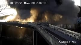 CCTV captures moment missile strikes bridge next to Kyiv monument