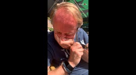 Scared man impressively saves himself from wasp's bite by blocking his breath
