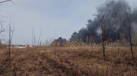 Smoke from fire after an air strike by Russian aircraft on the city of Chernihiv, Ukraine