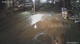 The car got into an accident because of a huge puddle!