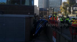 A car crashed outside Sheffield Children's Hospital this morning (13/10/22), landing on a walkway below street level.
