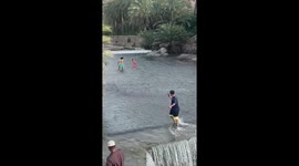 HORRIFIC! Man gets soaked in floodwater due to not taking the filmer's warning seriously