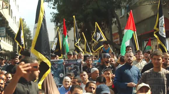 Palestinians take part in anti-Israel protest in Jabalia camp in the northern Gaza strip