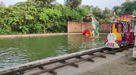 Cute Kids Having Fund in Play Train in Children's Park! Very Happy Moments