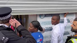 UCKG church members bring down the premises shutters as protesters gather over alleged Sexual abuse of young people