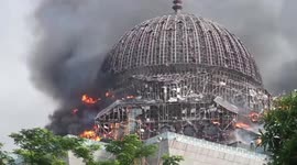 The Dome of the North Jakarta Islamic Center Mosque Burns to Collapse