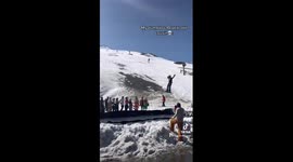 10-year-old boy fails at pond skip