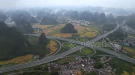 Mountainous Farmland Expressway Overpass in Baise City, China