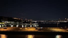 Halloween drone light show sparkles over Hudson River