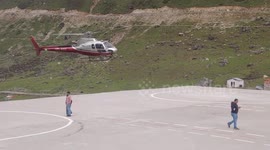 Choppers ferrying pilgrims at Kedarnath, India