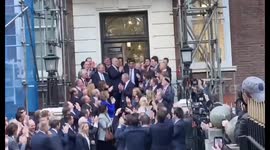 Rishi Sunak applauded as he arrives at CCHQ after winning PM race