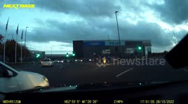 Dashcam footage of an incident in which a vehicle was hit by a vehicle wanting to change lanes