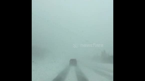 Powerful snow blizzard on major road in Colorado, US