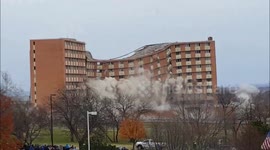 Controlled demolition of a large Kansas Uni dorm