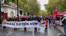 Demonstrators gather in London’s Embankment for massive national anti-austerity protest