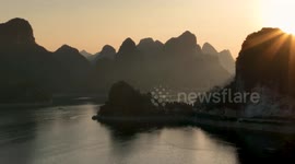 Drone Footage Of The Sunrise of Dalong Lake In Nanning, China