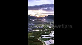 Stunning Sunset Scenery of Farmland in Baise City, China
