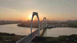 The Sunrise of Qingshan Bridge in Nanning, China