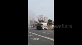 Mist Cannons Spray Water Along A Street in Yichang, China