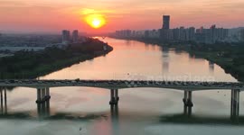 Traffic Flow At Sunset Over Qingchuan Bridge in Nanning, China