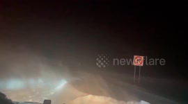 Large snow drift on a North Dakota off ramp