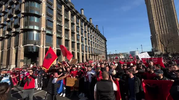 Albanians protest against Suella Braverman's 'invasion' allegation in London