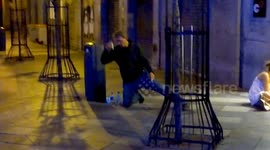 Crazy Hungarian Ex Millitary making push ups in public to impress girls