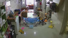 Shocking moment baby boy tumbles down stairs before banging head on the floor