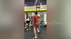 Gym-goer annoying his friends with swing suffers 'instant karma' when cable snaps