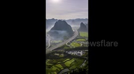 The Early Morning Scenery of A Highway in Baise, China