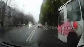 Dashcam captures moment missile strikes road in Dnipro