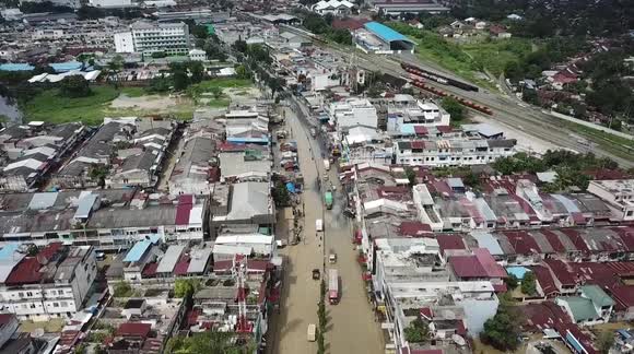 Aerial footage of flooded Medan, Indonesia