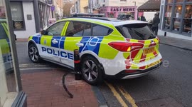 Police pranged! Sussex cop car crashes into bollard in Brighton, UK