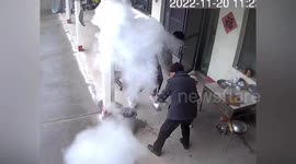 Boy avoids injuries after splashing water onto burning coal