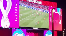 USA Score against Wales at Fifa 2022 World Cup in Qatar with score lit up on building