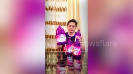 Skilful father makes beautiful purple bonsai tree using empty bleach bottles