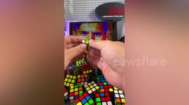 Chinese man uses 1,200 Rubik's Cubes to form Lionel Messi