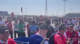 Bedlam outside the entrance of the World Cup game between Wales and Iran after fans are kept waiting in terribly slow queues because of over the top checking of tickets, Haaya cards and stuff in absolutely no rush as to get people into the stadium quickly