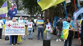 Ukrainians and their supporters protest against the Russian Red Cross in Sydney, Australia